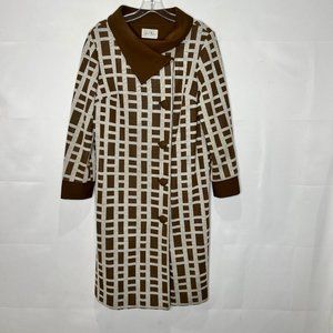 Vintage Alfred Weber Woman’s Coat Brown Beige Blocks Knit Fully Lined Button